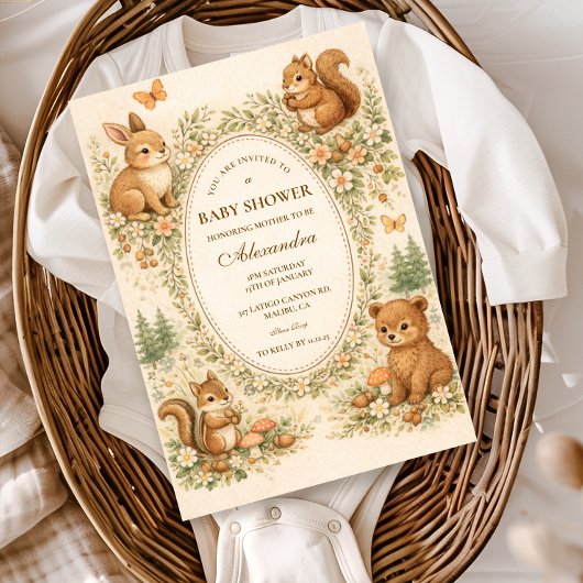 Woodland Forest Animals Baby Shower Einladung