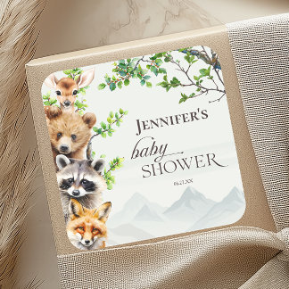 Woodland Forest Animals Baby Shower Favor Quadratischer Aufkleber