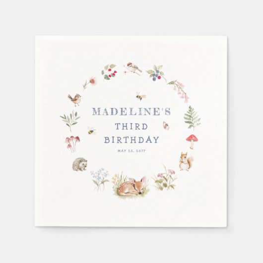 Woodland Forest Animals Birthday Napkins Serviette (Vorderseite)