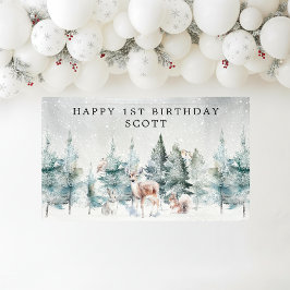 Woodland Forest Animals Happy 1st Birthday Party Banner