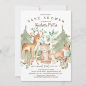 Woodland Forest Animals Kinderdusche Einladung (Vorderseite)