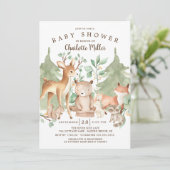 Woodland Forest Animals Kinderdusche Einladung (Stehend Vorderseite)