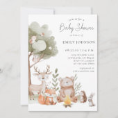 Woodland Forest Animals Kinderdusche Einladung (Vorderseite)