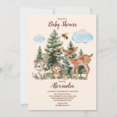 Woodland Forest Animals Kinderdusche Einladung (Vorderseite)