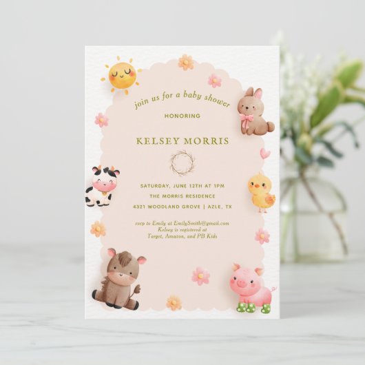 Woodland Forest Animals Kinderdusche Einladung (Stehend Vorderseite)