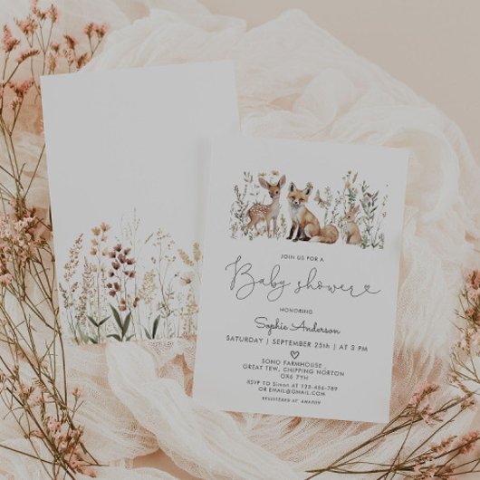 Woodland Forest Animals Kinderdusche Einladung