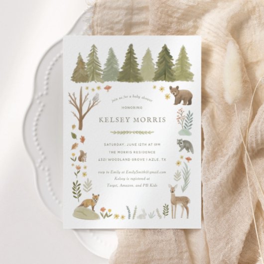 Woodland Forest Animals Kinderdusche Einladung