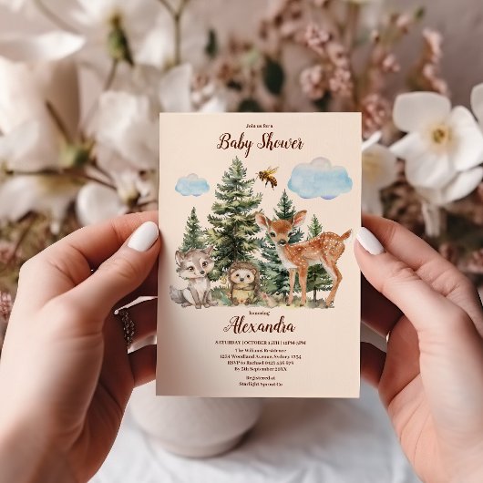 Woodland Forest Animals Kinderdusche Einladung
