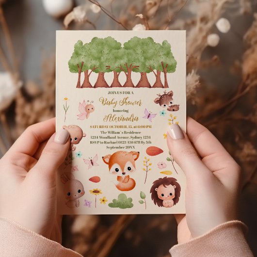 Woodland Forest Animals Kinderdusche Einladung