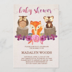 Woodland Forest Animals Kinderdusche Einladung