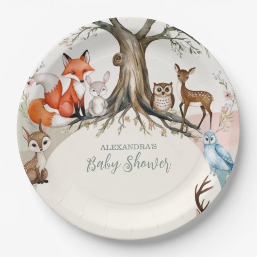 Woodland Forest Animals Kinderdusche Pappteller (Vorderseite)