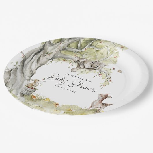 Woodland Forest Animals Kinderdusche Pappteller (Schrägansicht)