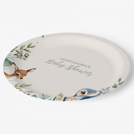 Woodland Forest Animals Kinderdusche Pappteller (Schrägansicht)