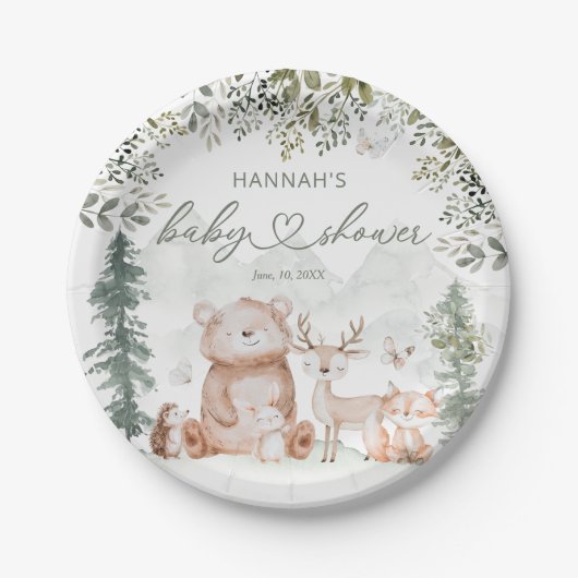 Woodland Forest Animals Kinderdusche Pappteller (Vorderseite)