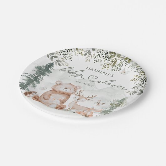 Woodland Forest Animals Kinderdusche Pappteller (Schrägansicht)