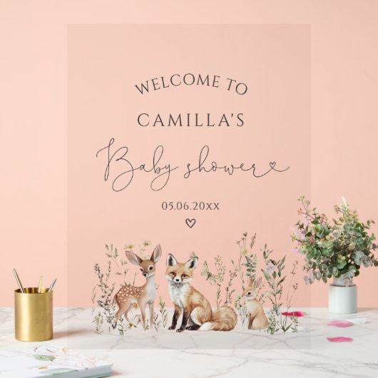 Woodland Forest Animals Kinderdusche Willkommen Acrylschild (Hochzeit)