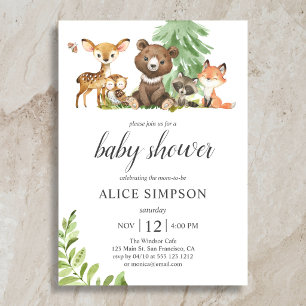 Woodland Forest Animals Rustic Baby Shower Einladung