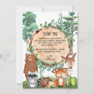 Woodland Forest Baby Dusche Danke Karte