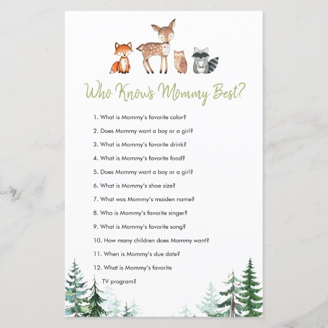 Woodland Forest Baby Dusche, die Mama am besten ke (Vorderseite)