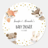 Woodland Forest Baby Dusche Runder Aufkleber (Vorderseite)