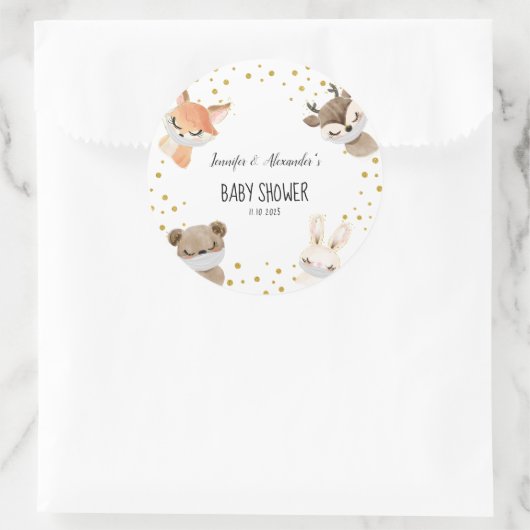 Woodland Forest Baby Dusche Runder Aufkleber (Tasche)