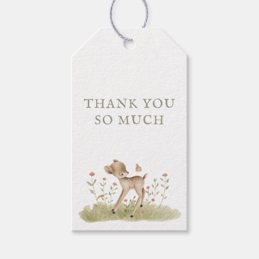 Woodland Forest Baby Dusche Vielen Dank für Ihre U Geschenkanhänger (Vorderseite)