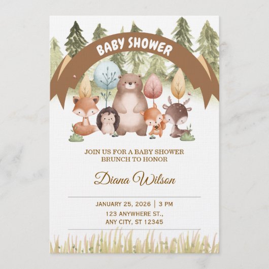 Woodland Forest Baby Shower Invite Einladung (Vorderseite)