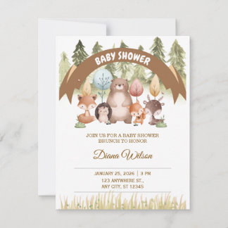 Woodland Forest Baby Shower Invite RSVP Karte