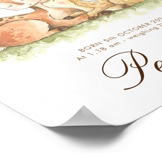 Woodland Forest Babynzeichen Kinderzimmer art Poster (Ecke)