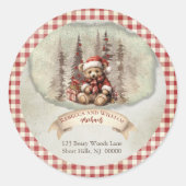Woodland Forest Bear Holiday Return Address Runder Aufkleber (Vorderseite)