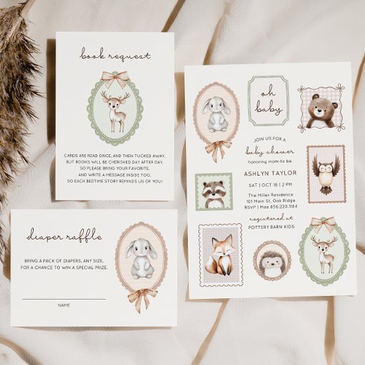Woodland Forest Bunny Baby Dusche Windeln Windeln Begleitkarte