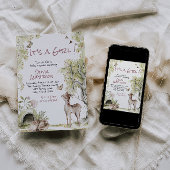 Woodland Forest Cute Deer Animals Girl Baby Shower Einladung