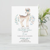 Woodland Forest Deer Baby's First 1st Birthday Einladung (Stehend Vorderseite)