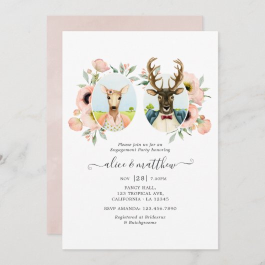 Woodland Forest Deer Boho Funny Engagement Party Einladung (Vorne/Hinten)