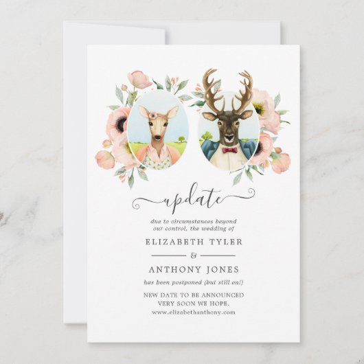 Woodland Forest Deer Boho Funny Wedding Update Einladung (Vorderseite)