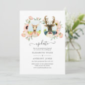 Woodland Forest Deer Boho Funny Wedding Update Einladung (Stehend Vorderseite)