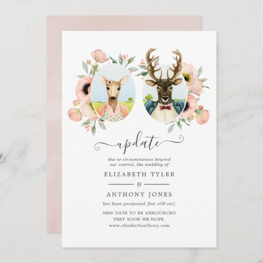 Woodland Forest Deer Boho Funny Wedding Update Einladung (Vorne/Hinten)