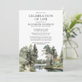 Woodland Forest Lake Celebration Of Life Funeral Einladung (Stehend Vorderseite)