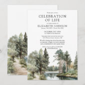 Woodland Forest Lake Celebration Of Life Funeral Einladung (Vorne/Hinten)