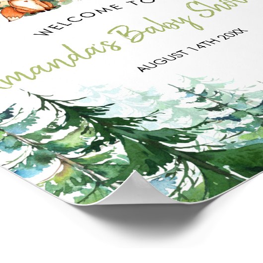 Woodland Forest Oh Boy Baby Dusche Willkommen Poster (Ecke)