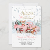 Woodland Forest Pink Truck ONEderland 1st Birthday Einladung (Vorderseite)