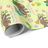 Woodland Forest Sloth Gelbes Muster Party Baby Geschenkpapier (Rolleneckpunkt)