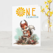 Woodland Forest Squirrel First Birthday Card Karte (Gelbe Blume)