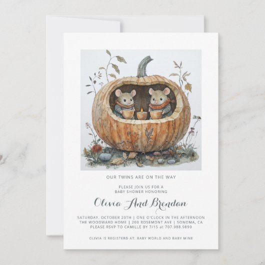 Woodland Forest Twins Fall Baby Shower Einladung (Vorderseite)