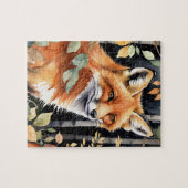 Woodland Forest Watercolor Fox Fall Autumn Puzzle (Horizontal)