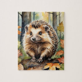Woodland Forest Watercolor Hedgehog Fall Animal Puzzle