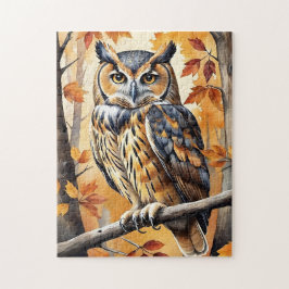 Woodland Forest Watercolor Owl Fall Animal Puzzle