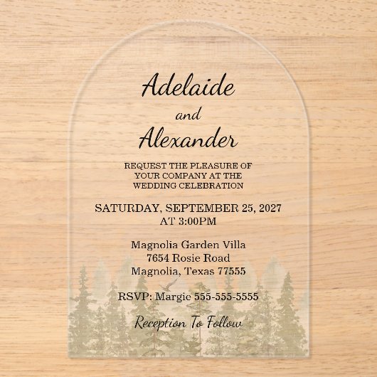 Woodland Forest Wedding Green Acryleinladungen (Vorderseite)