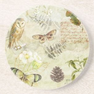 Woodland Forest Wildlife Owl Butterfly Nature Getränkeuntersetzer