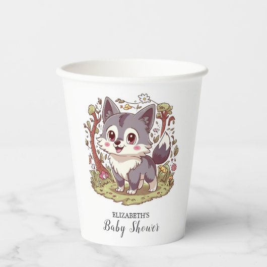 Woodland Forest Wolf Kinderdusche Pappbecher (Vorderseite)